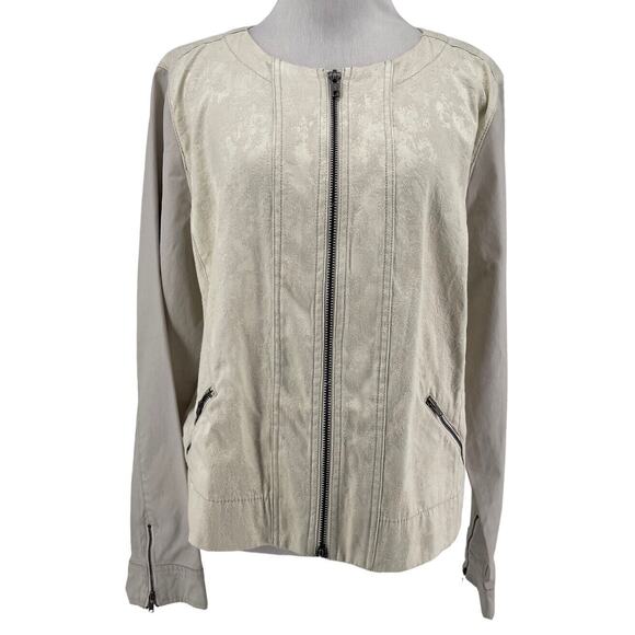 Eileen Fisher Women's Ivory Cream Light Weight Jacquard Full Zip Jacket Large - Picture 1 of 5